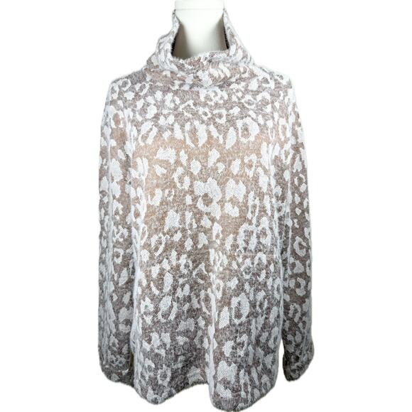 MB Cowl Neck Sweater, Women’s Large, Brown & White Animal Print - Picture 1 of 8